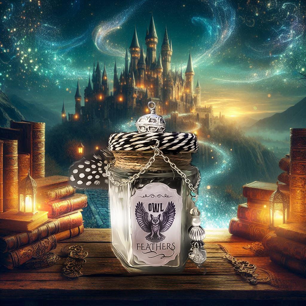 Owl feathers potion bottle | Apothecary Bottle