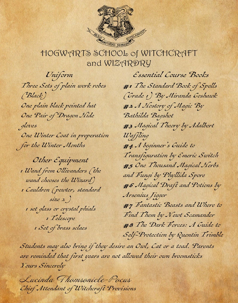 Harry Potter Acceptance Letter Bundle Equipment List Train Etsy