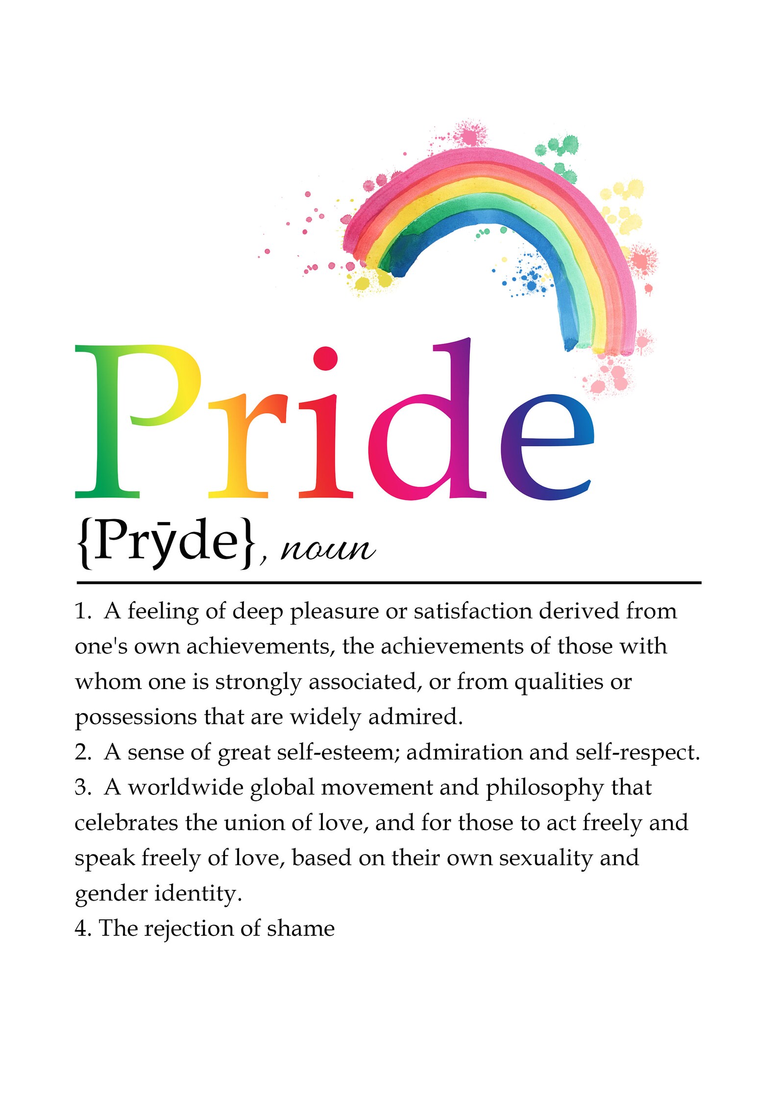 Pride Print Pride definition Print Rainbow Print LGBT Etsy