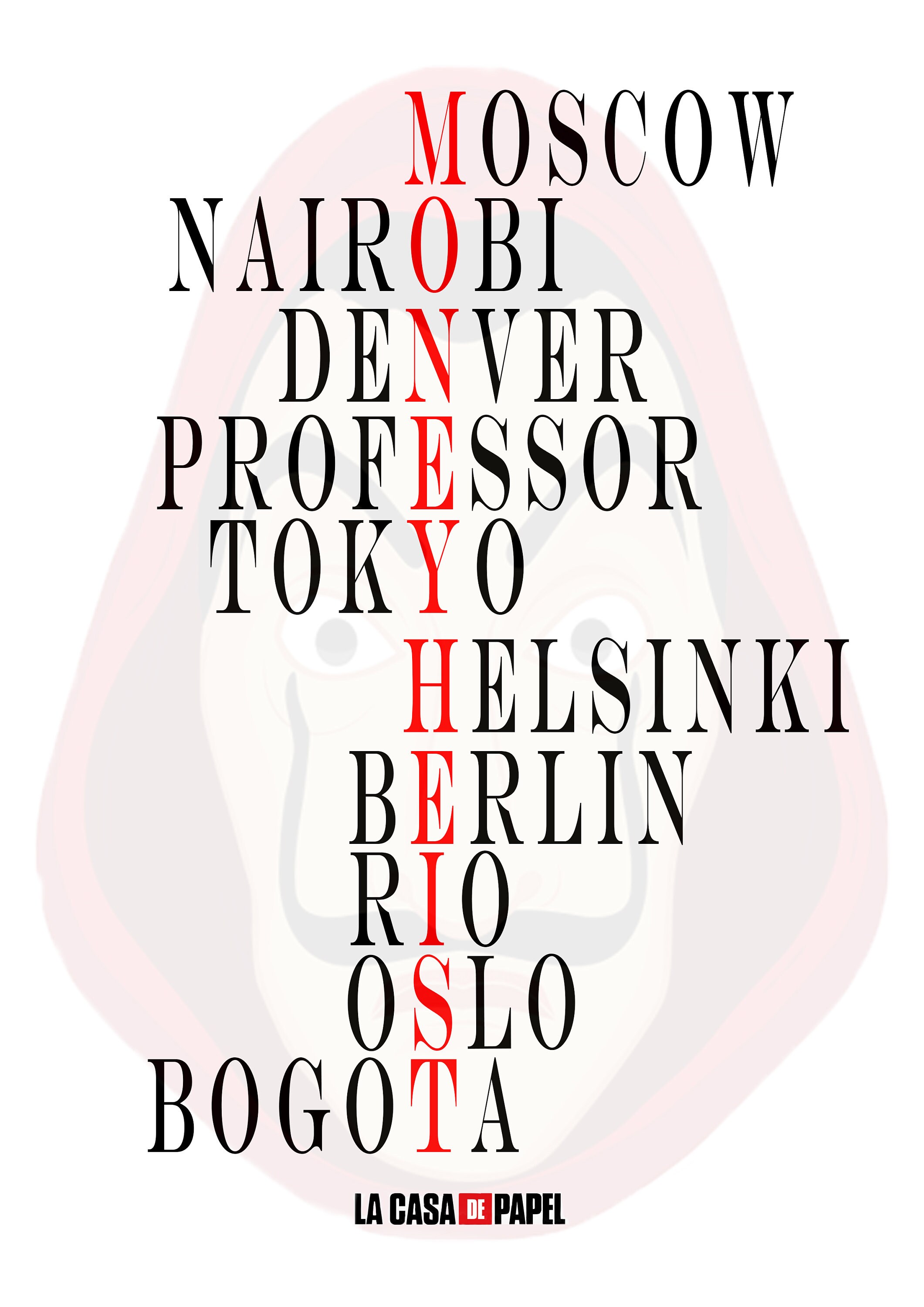 Money Heist Wall Print List of Character Names Etsy