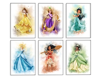 Princess Watercolour Prints | Girls Bedroom | Home Decor | Splash Art