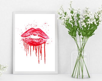 Lip Art Work with Splash Art | Home Decor | Various Colours | Artwork | Gift for Her