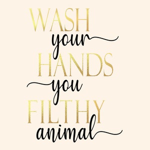 Láminas artísticas divertidas para el baño: decoración dorada para lavarse las manos imagen 6