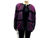 Jinx Senior Vintage 1980s Suede Mohair Wool Jacket Womens Size XL Purple Mixed Media Open Front Quilted Ombre Oversized Retro Made In Canada