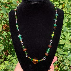 Green and brown beaded necklace - handmade necklace - beaded necklace