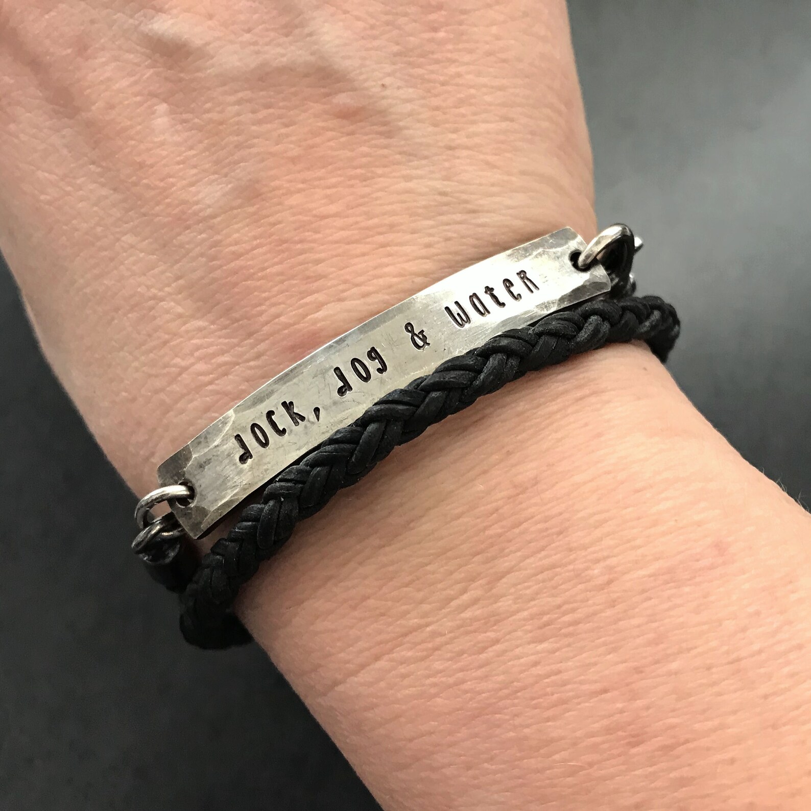 Personalized Men's Leather and Silver Bracelet, Custom Men's Bracelet