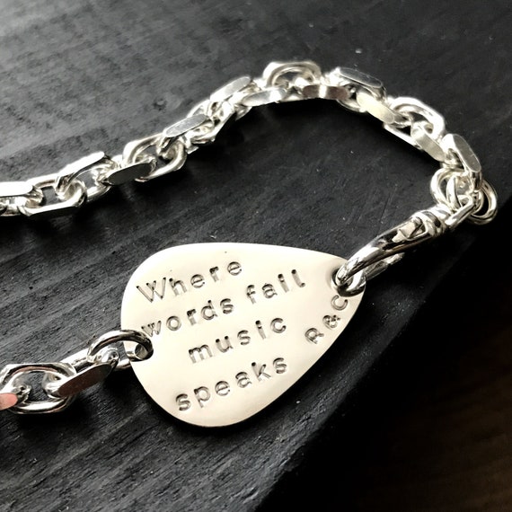 When Words Fail Music Speaks Silver Men s Guitar Pick Bracelet Etsy