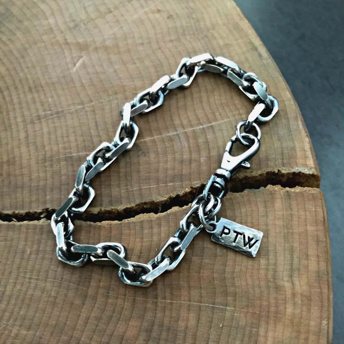 Men's Personalized Bracelet, Heavy Sterling Silver Chain Bracelet