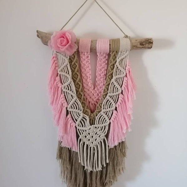 Suspension bois flotté macramé modèle " Rosy"