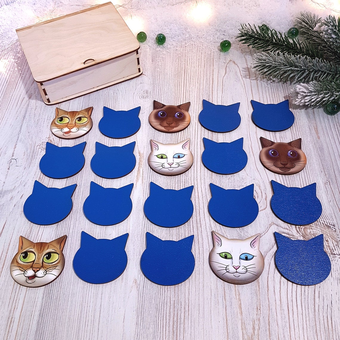 Memory game set Cute Cats wooden cards in box Gift toddler boy Etsy