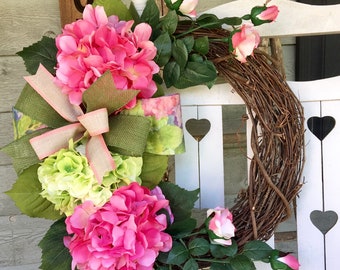 Hydrangea Wreath, Spring Wreath for Front Door, Spring Wreath, Summer Wreath, Front Door Wreaths, Hydrangea Wreath for Front Door