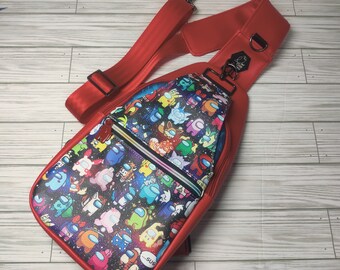 Among Us/Pokemon mashup sling bag, ready to ship, by Owl Croft Designs