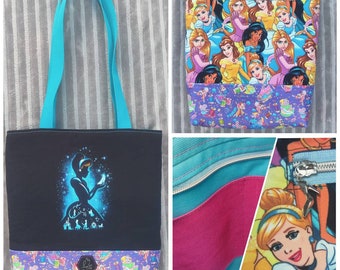 Sac fourre-tout Cendrillon, fond en cuir végétalien, poche à fermeture éclair