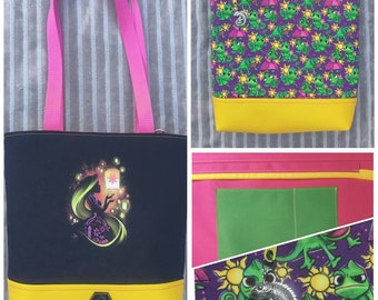 Sac cabas Raiponce, fond en cuir végétalien, dessus à empiècement personnalisé