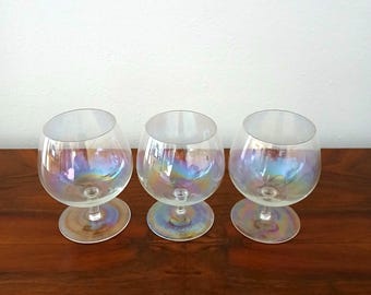 3 iridescent art glass chalices '80s rainbow
