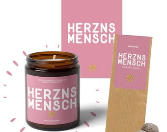 Bayerisches Geschenkset "Herznsmensch" mit Duftkerze, Seedballs & Postkarte
