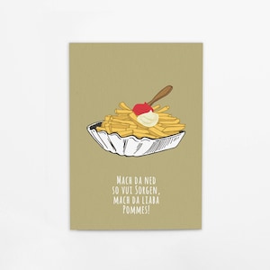 Carte postale en carton épais sous-bock "Pommes" bavarois, copieux, rigolo en dialecte
