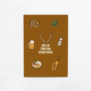 Carte postale en carton épais sous-bock "correctement" pour un anniversaire bavarois, proprement dit en dialecte