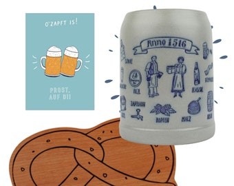 Bayerisches Geschenkset “Auf Di” mit Bierkrug, Brezn-Brett & Postkarte für Papa zum Vatertag