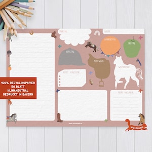 Sottomano con cavalli per bambini in carta riciclata in formato A3/ritorno a scuola/sostenibile/bambine/colorato/cavallo/equitazione