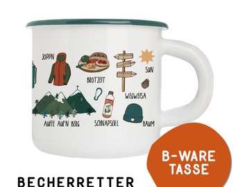 Becherretter - 2. Wahl Dialekttasse aus Emaille “Wanderhaferl” mit bayerischen Wandermotiven