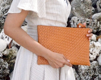 GANI woven clutch , Goat leather clutch, genuine leather woven clutch