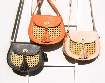 Bolso de sillín Leila, bolso de sillín de cuero color canela