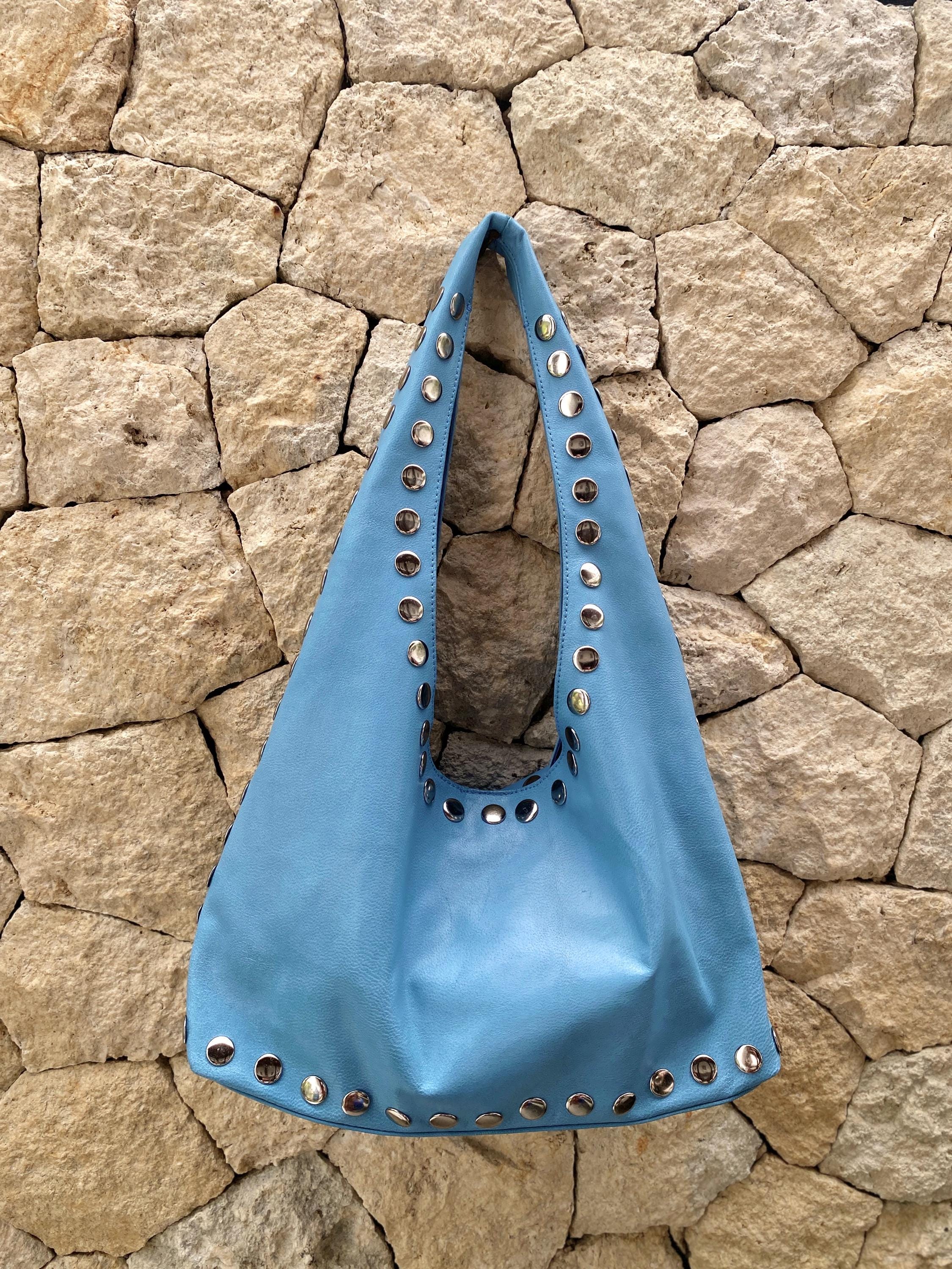 Blue Leather Bag With Studs - Etsy