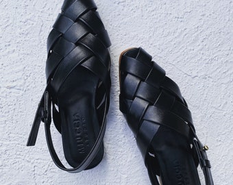 Sydney Woven  Mules, Leather Mules, Woven Leather Mules