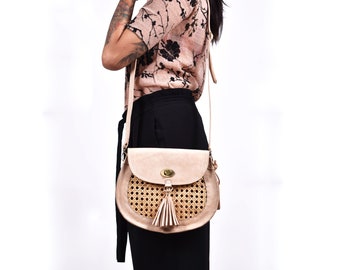 Leila Saddle Bag, Tan Leather Saddle Bag, Tan Leather Crossbody