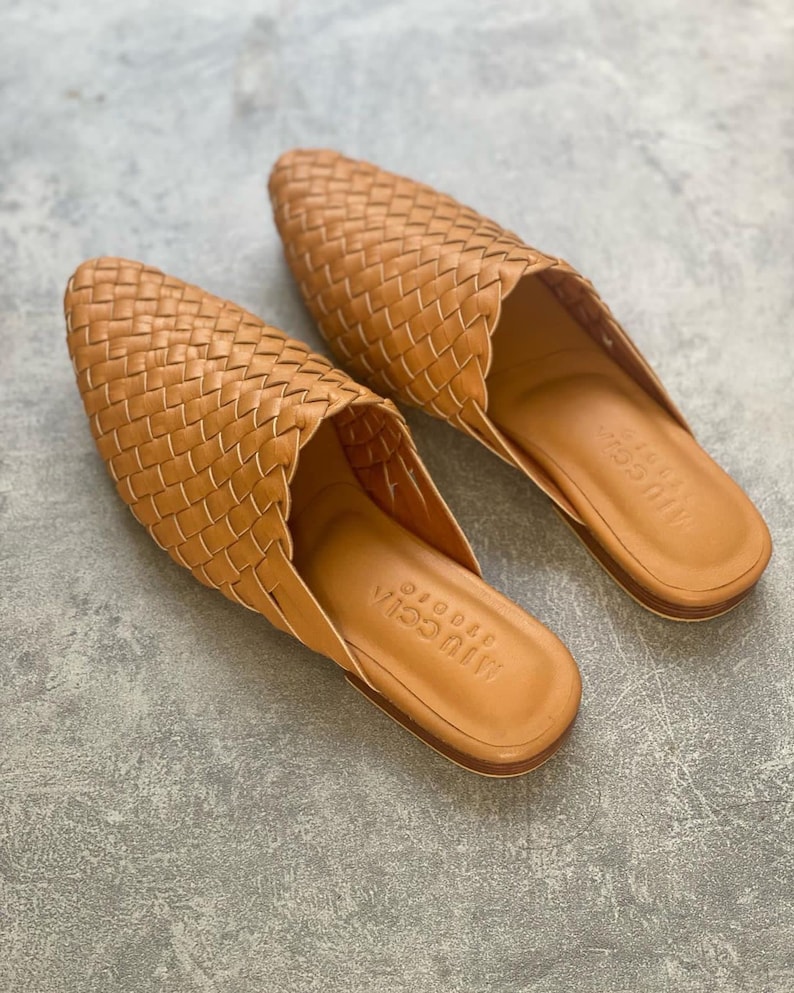 Belle Handwoven Goatskin Leather Mules, Handmade Goatskin Leather Mules, Hand Woven Mules image 7