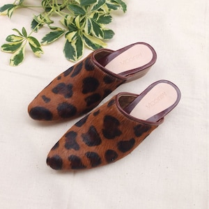 Meera Mules, Leopard Cowhide Mules, Animal Printing Cowhide Mules, Leopard Printing Shoes