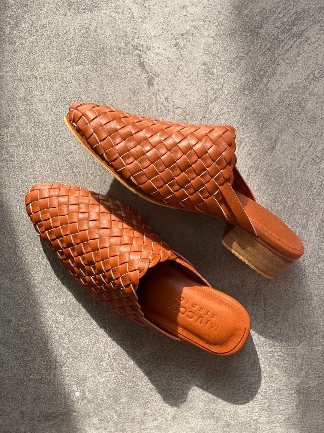 Victoria Handwoven Goatskin Mules, Handmade Goatskin Leather