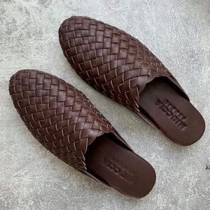 Salma Handwoven Leather Loafer, Deep Brown Leather Loafer, Handwoven Leather Sandal