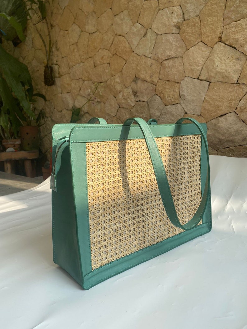 Camille Tote Bag Mint Rattan Tote Bag Basket Bag Cane Etsy Australia