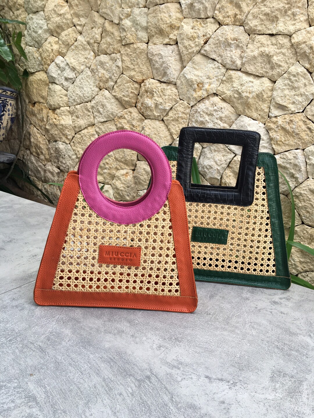 Sorbet Handbag, Cane bing Bag, Summer Bag, Wicker Bag, Vintage Bag