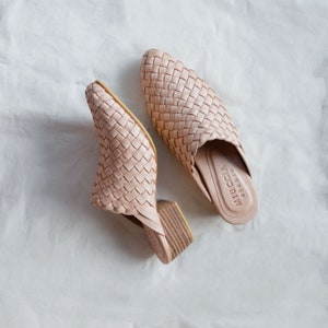 Gigi Handwoven Leather Mules, Handmade Leather Mules with 5 cm Heels