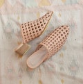Neva Wooden Block Mules, Handmade Leather Mules, Hand Woven Mules with 5 cm Heels, Woven Heel with Wooden Heel product logo