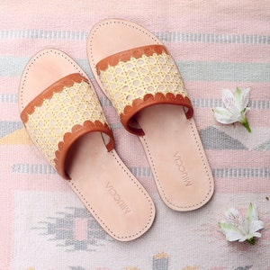 Alana Rattan Slip On, Cane Webbing Sandal, Rattan Sandal, Leather Slip On, Rattan Slides