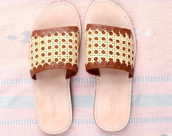 Malika Rattan Slips On, Rattan Sandal, Rattan Slides, Cane Webbing Slides, Bali Sandal, Bali rattan Slides