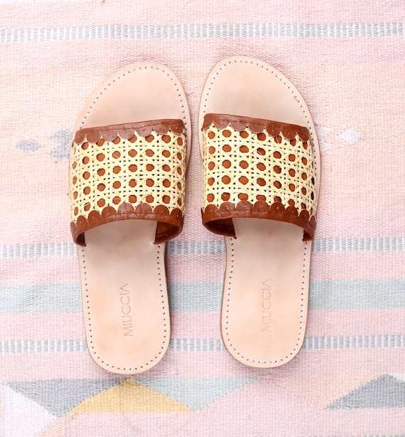 Malika Rattan Slips On Rattan Sandal Rattan Slides Cane Webbing Slides Bali Sandal Bali Rattan Slides Etsy