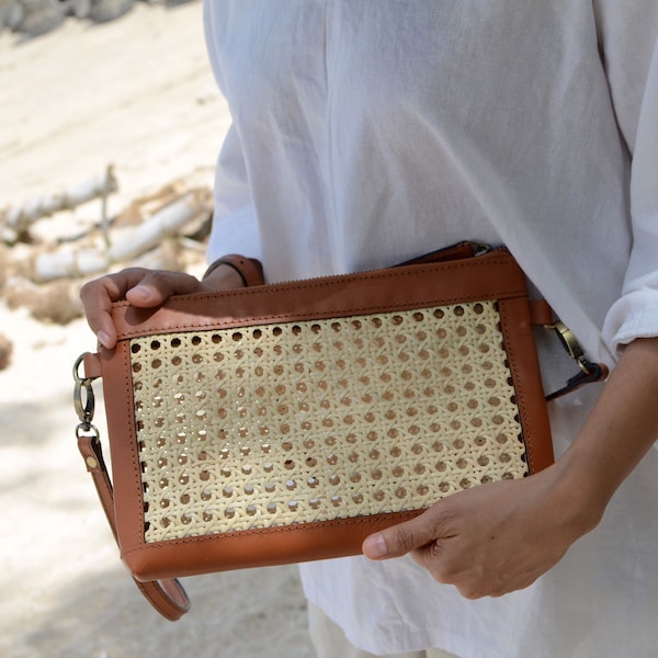 Galina Rattan Purse, Rattan Crossbody, Cane Crossbody, Cane Webbing Purse, Cane Wristlet