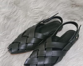 Mules tressées Bali Lush, mules en cuir, mules vertes en cuir tressé