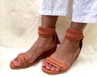 Ibiza  Wedges, Leather Wedges Sandal, Comfort Wedges Sandal, Ankle Strap Sandal, Ankle Strap Wedges Sandal