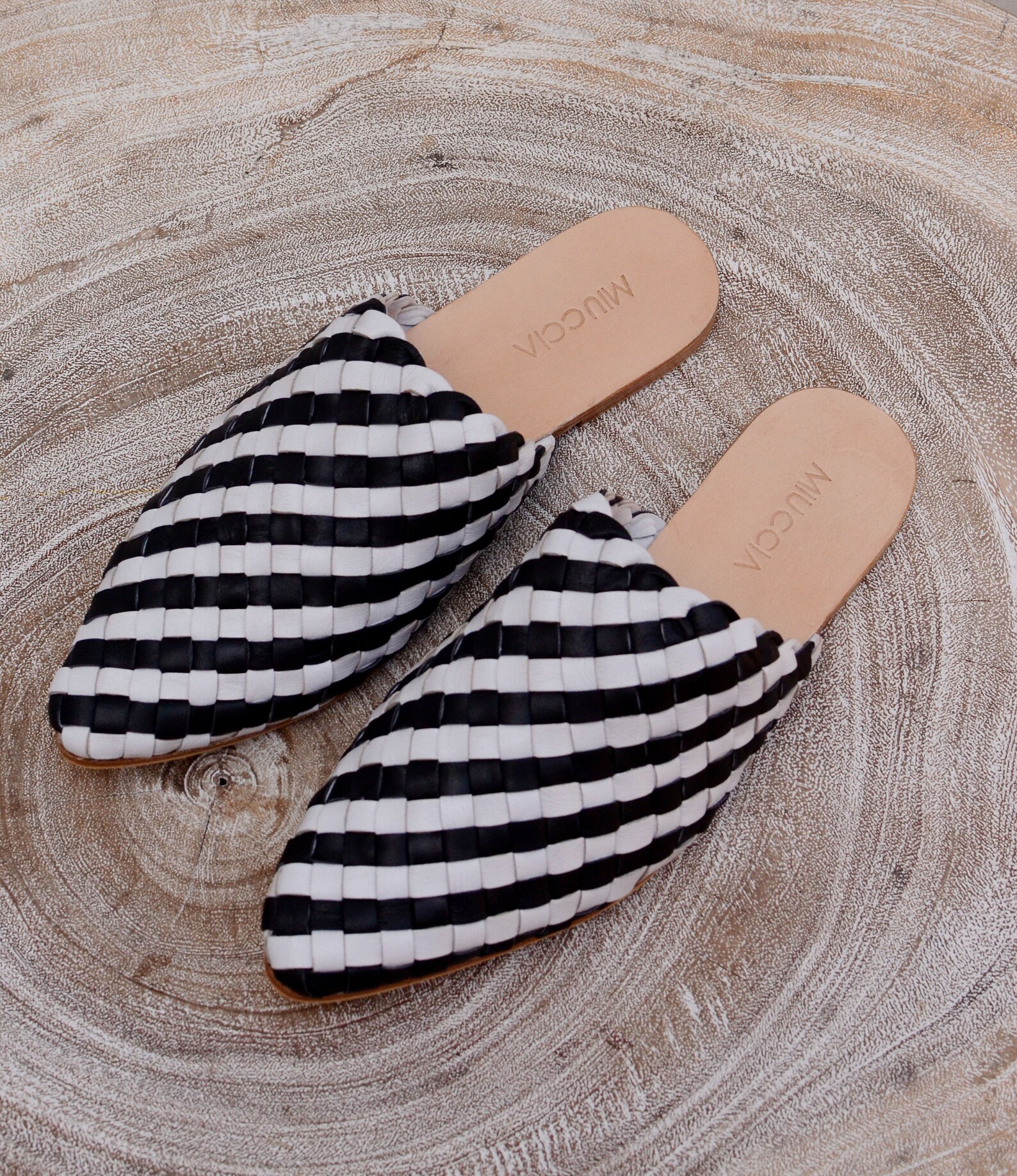 Zamilya Handwoven Leather Mules Handmade Leather Mules Hand Etsy