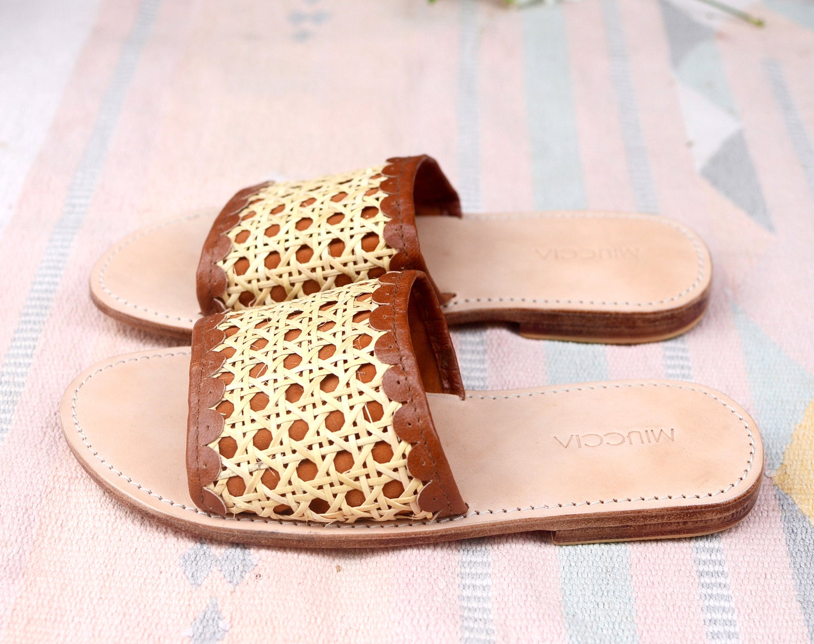 Malika Rattan Slips On Rattan Sandal Rattan Slides Cane Etsy