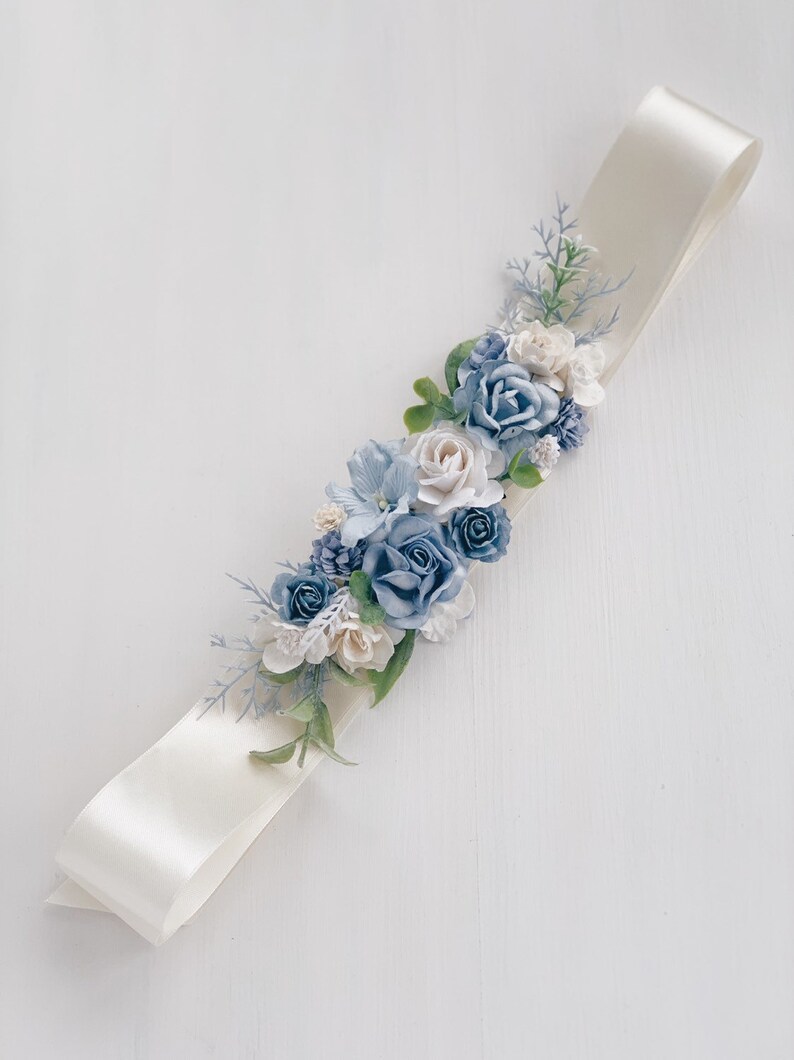 Blue Flower sash belt Flower Sash belt Flower girl dress Wedding sash