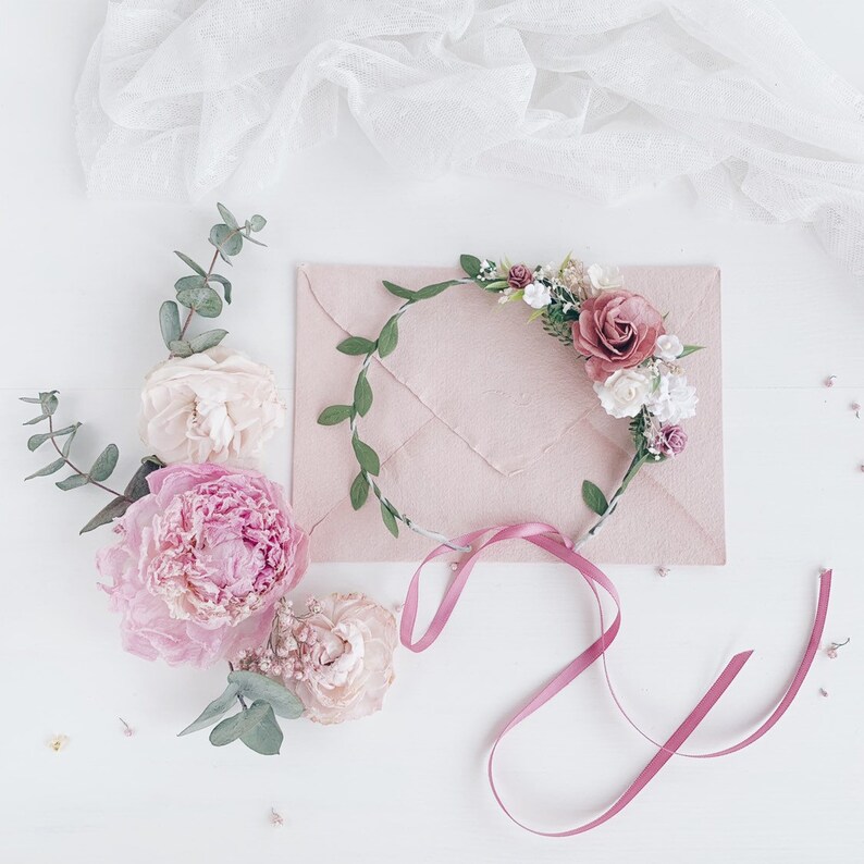 Flower Girl Crown Dusty Rose Flower Crown Dusty Rose Flower Etsy