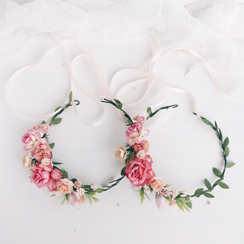 Flower girl crown Coral flower girl headpiece flower girl Etsy