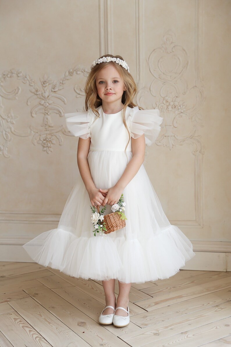 Flower girl dress White flower girl dress tulle flower girl Etsy